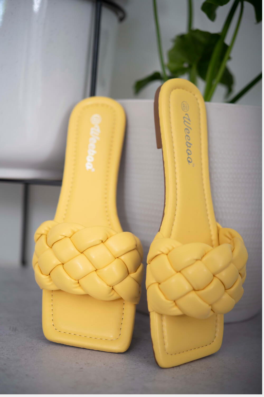 Cakewalk Woven Square Toe Slides in Yellow