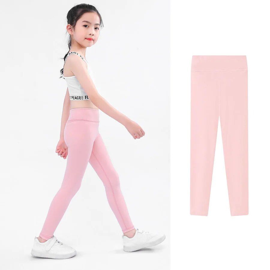 Chic High-Waist Sporty Leggings for Girls 4-11 Years - Versatile Yoga & Casual Wear