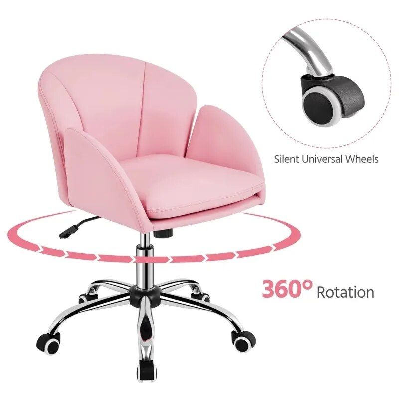 Chic Pink Home Office Rolling Desk Chair with Armrests - Adjustable & Comfortable