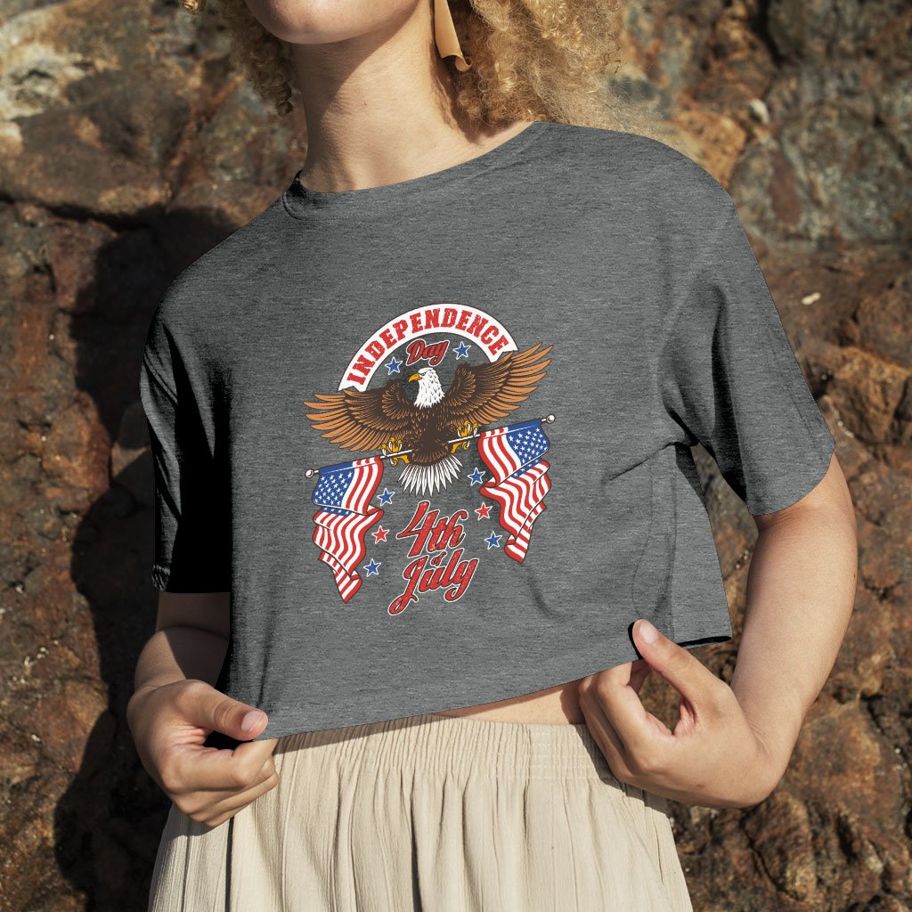 Women's Cropped Independence Day 4th of July T-Shirt - Independence Day T-Shirts - Patriotic USA T-Shirt