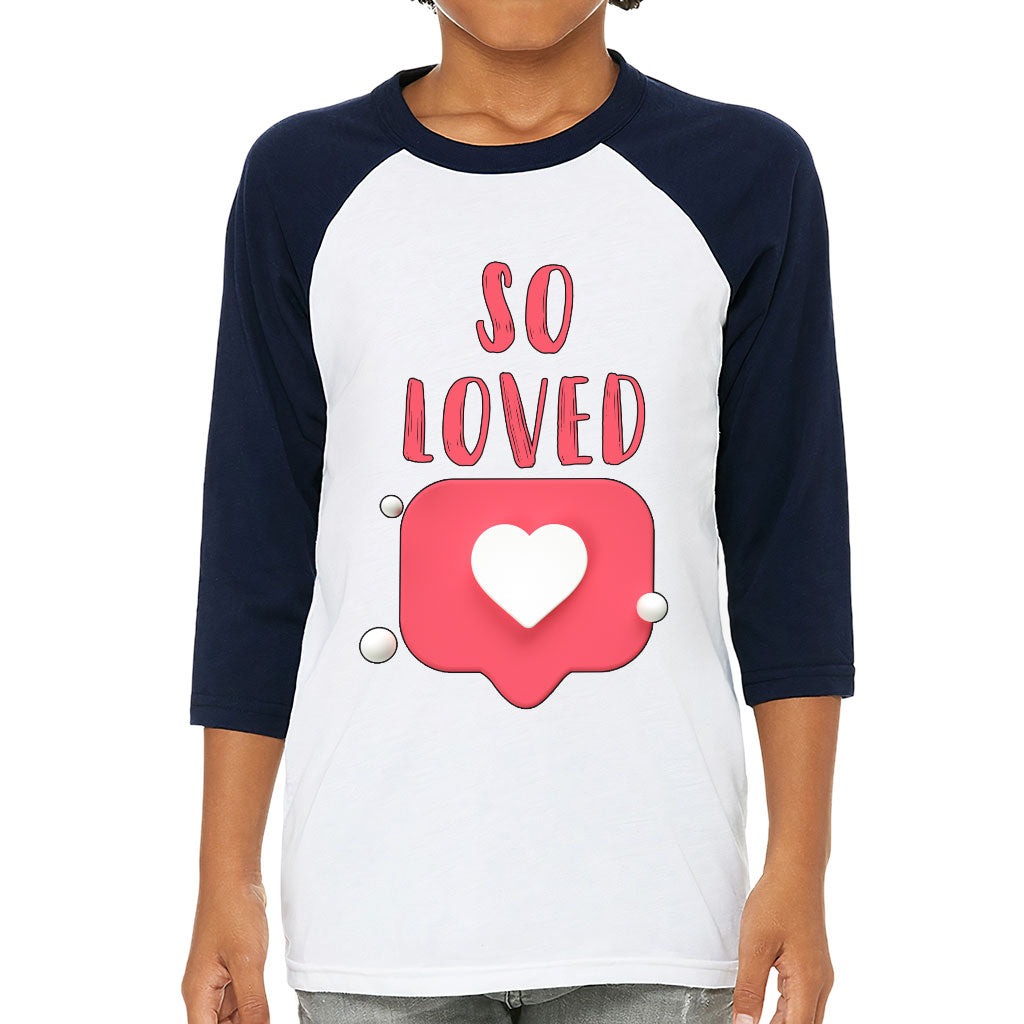 So Loved Kids' Baseball T-Shirt - Cute 3/4 Sleeve T-Shirt - Heart Print Baseball Tee