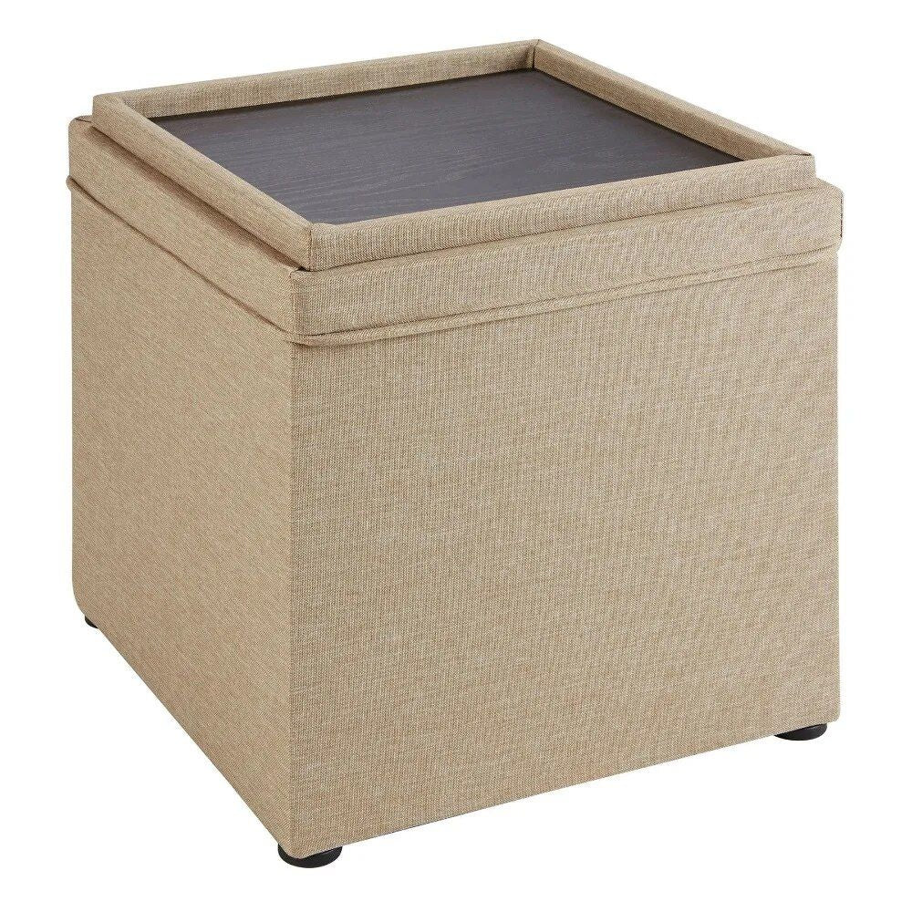 Multi-Functional Tan Storage Ottoman with Tray