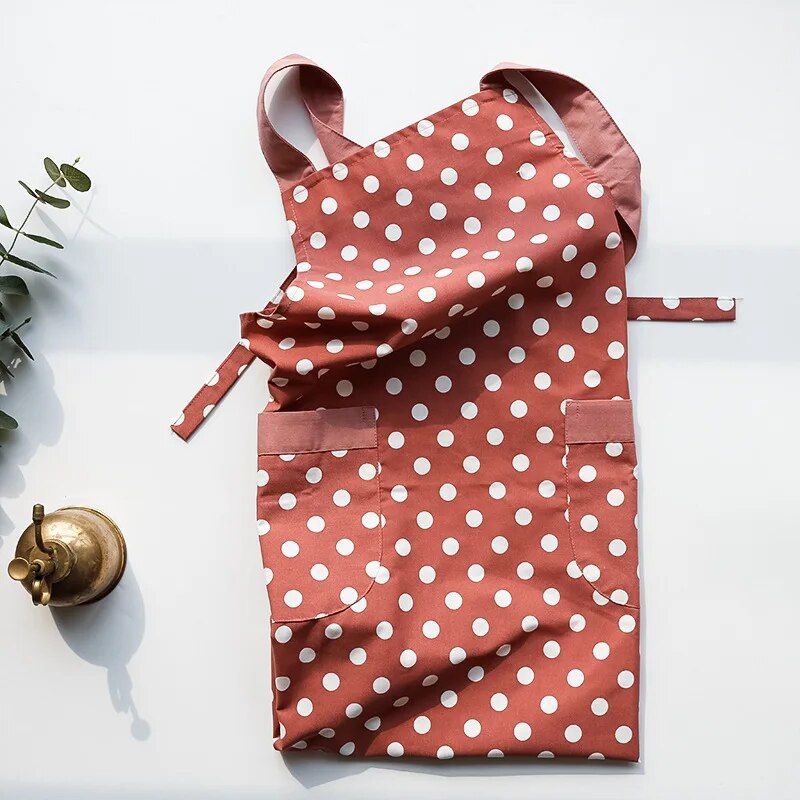 Chic Korean-Style Cotton Apron with Pocket