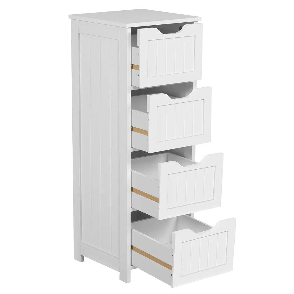 Elegant White Wooden Bathroom Cabinet with 4 Drawers