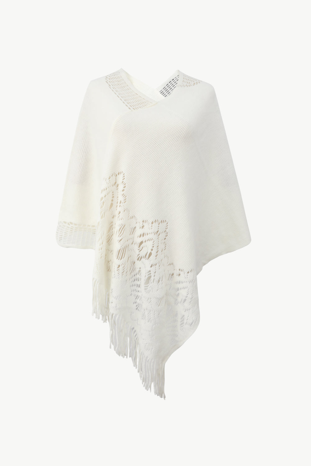 Openwork Fringe Hem V-Neck Poncho