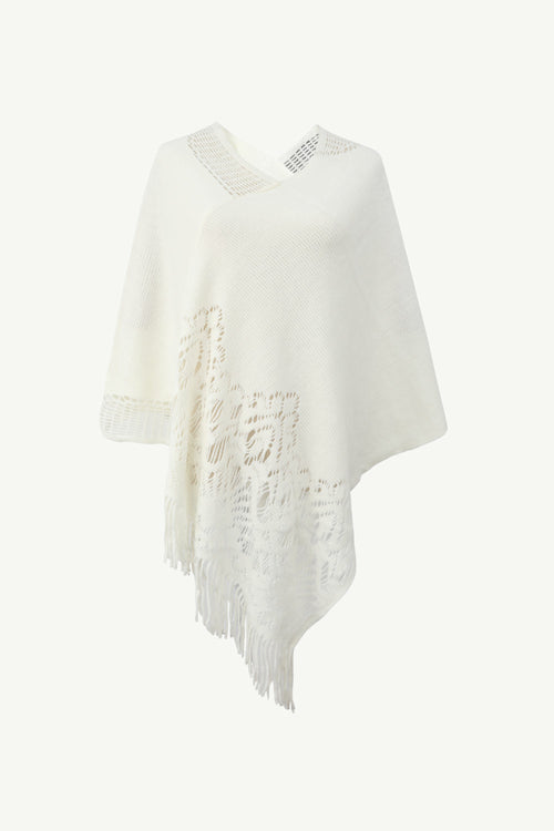 Openwork Fringe Hem V-Neck Poncho