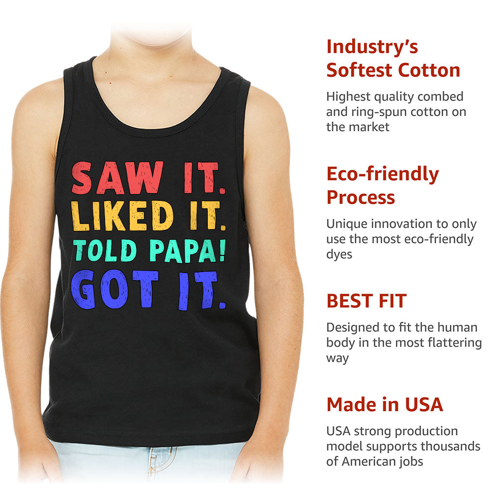 Saw It Liked It Kids' Jersey Tank - Colorful Sleeveless T-Shirt - Best Design Kids' Tank Top