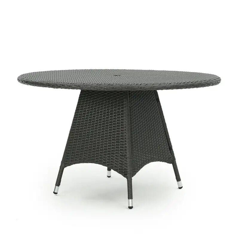 Elegant Gray Wicker Outdoor Round Dining Table