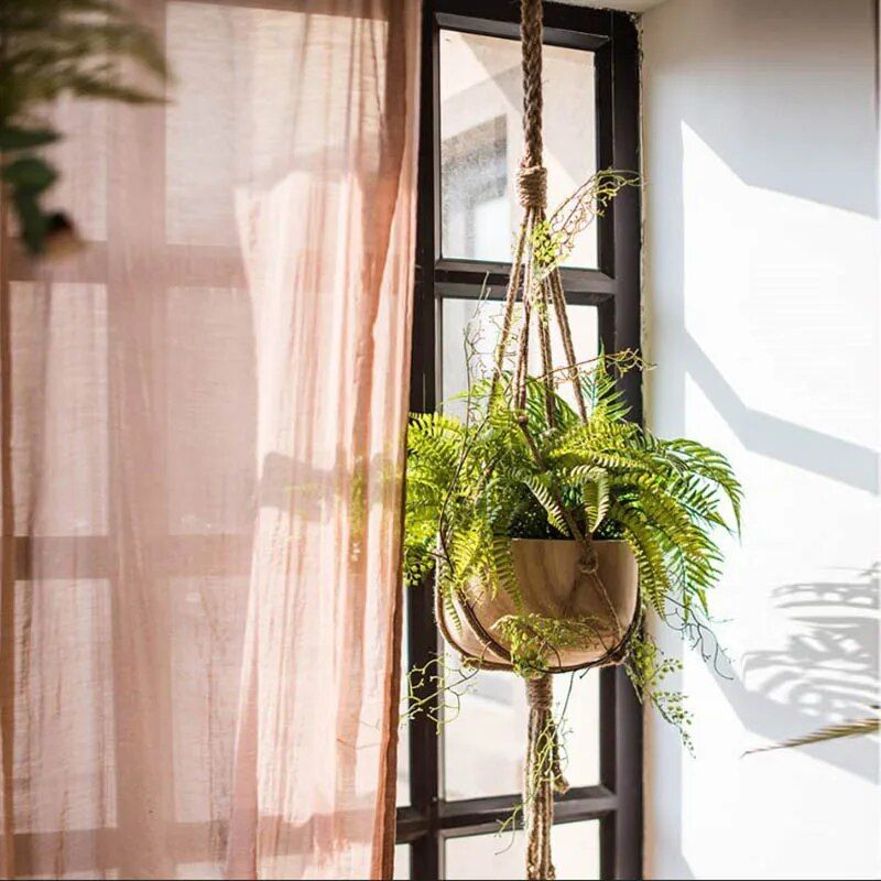 Eco-Friendly Macrame Jute Plant Hanger with Linen Pot Holder and Tray