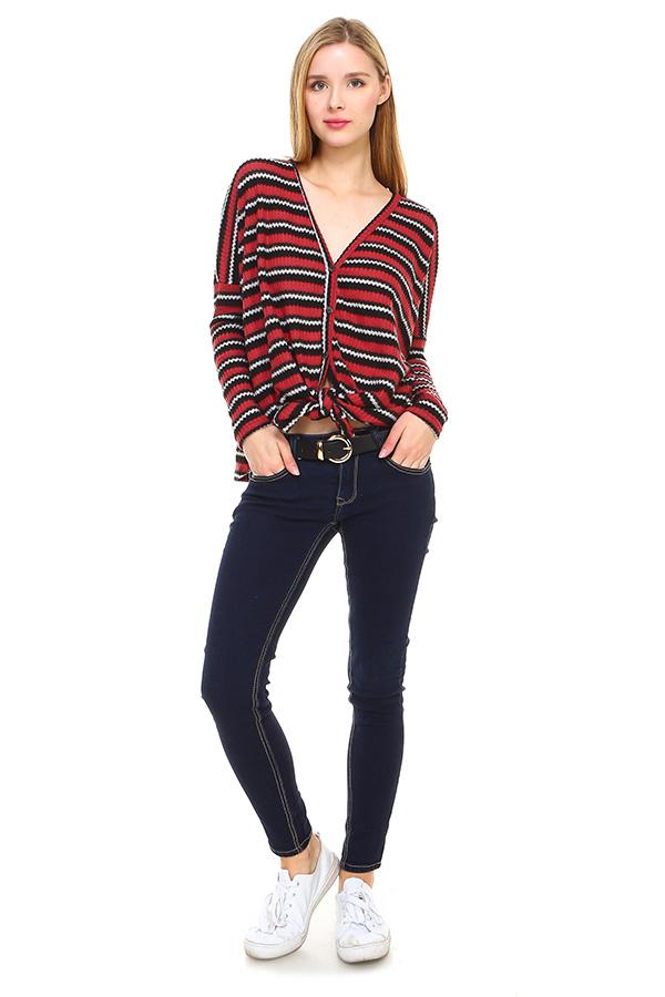 Stripe Button Down Dolman Sleeve Cardigan