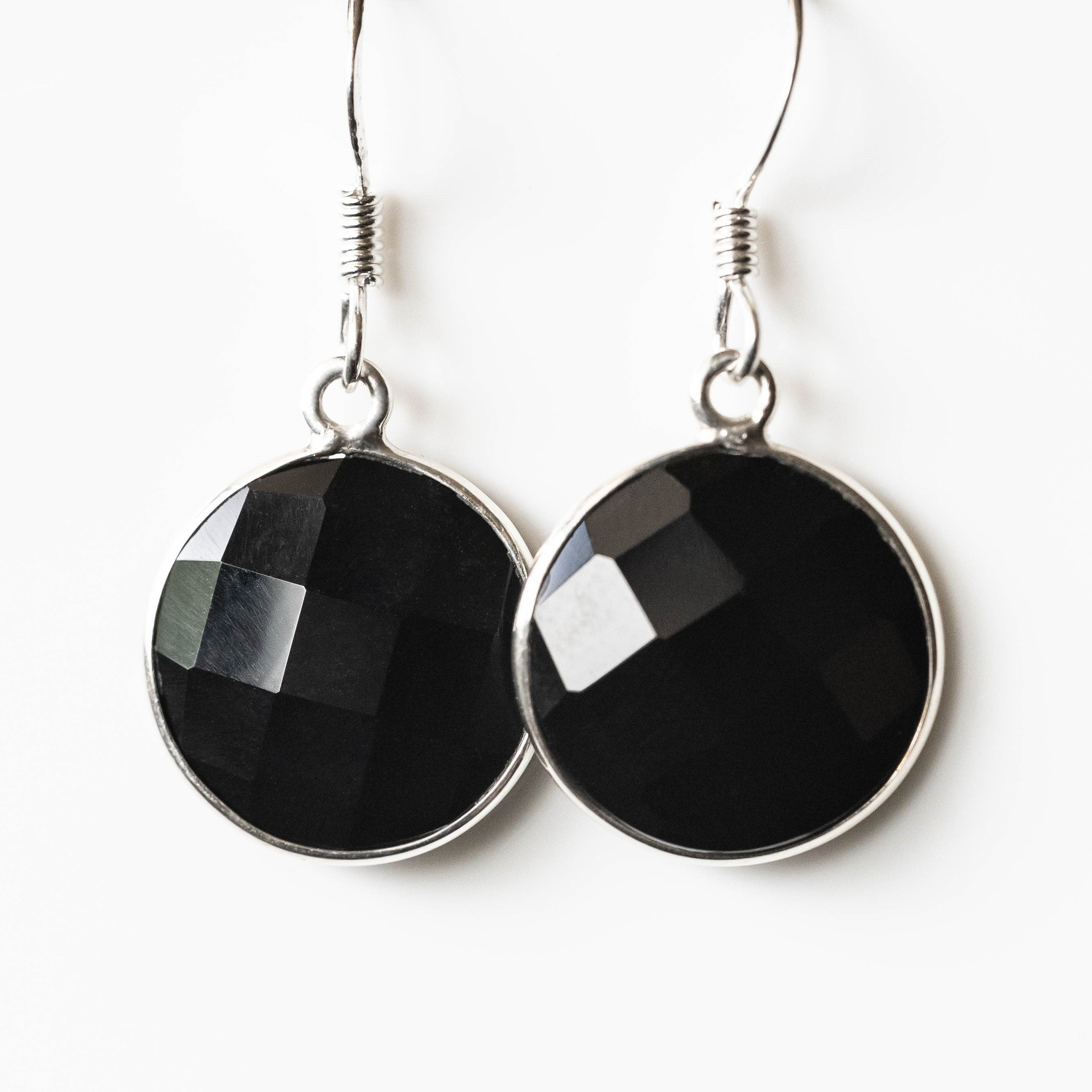 Emily Black Onyx Round Drop Earrings