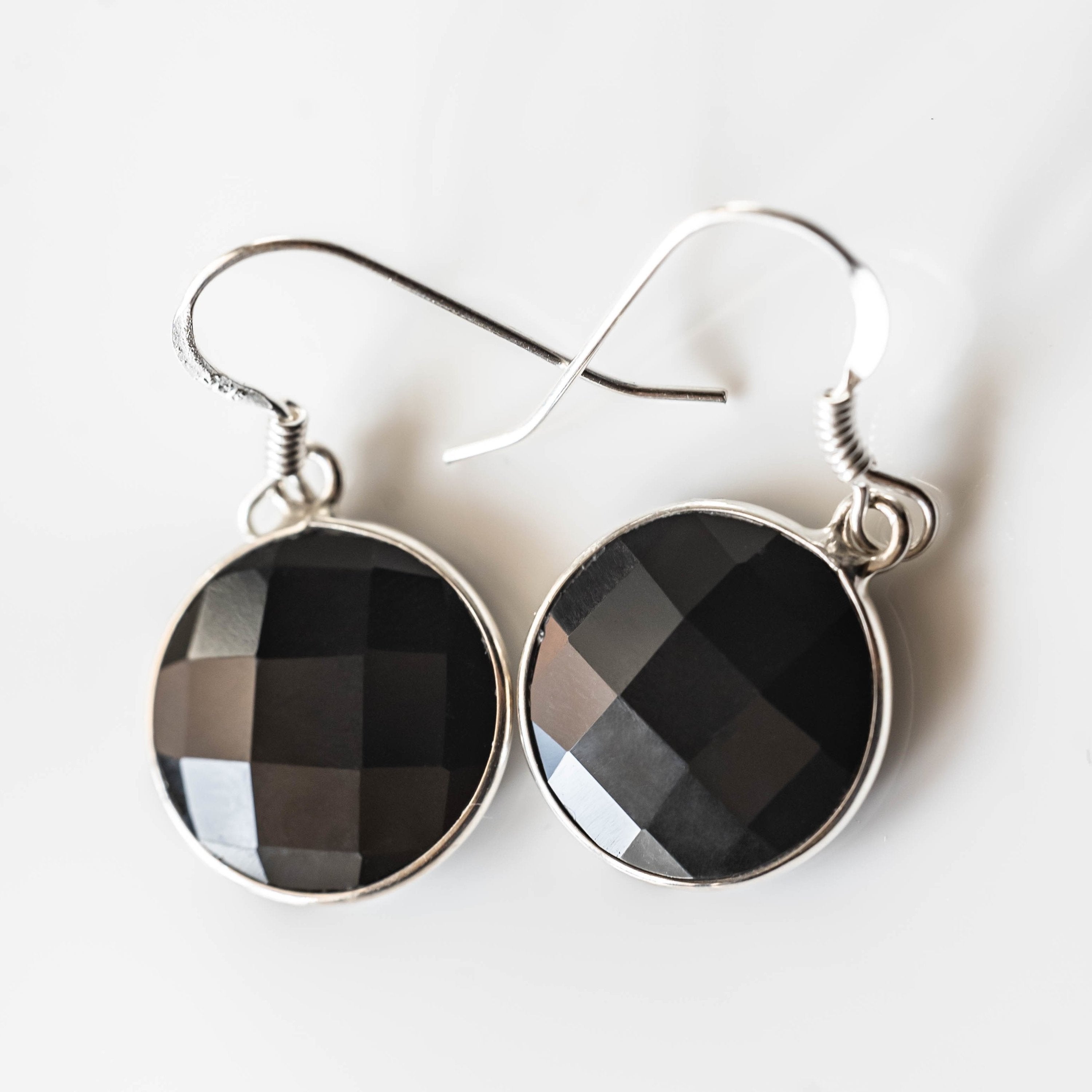 Emily Black Onyx Round Drop Earrings