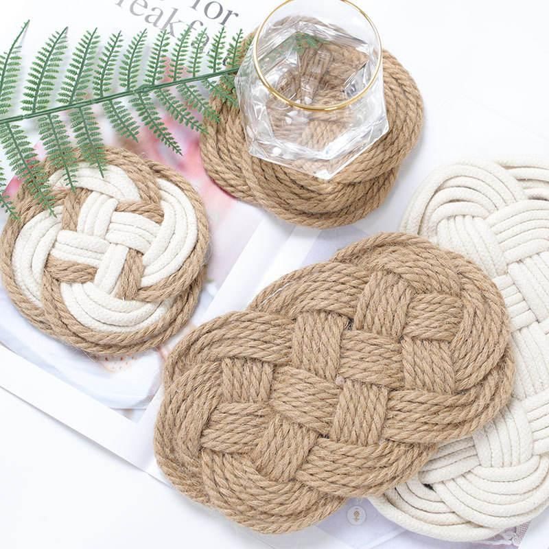 Handmade Woven Cotton & Jute Table Mat Set - Elegant Kitchen Decor