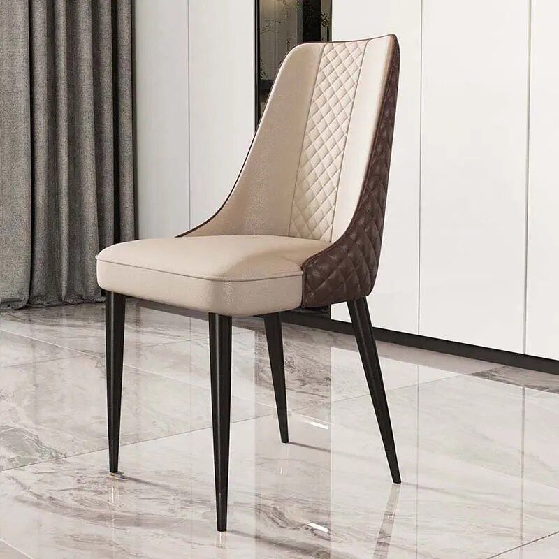 Luxury Nordic Leather Dining Chair with Metal Legs and Ergonomic Backrest