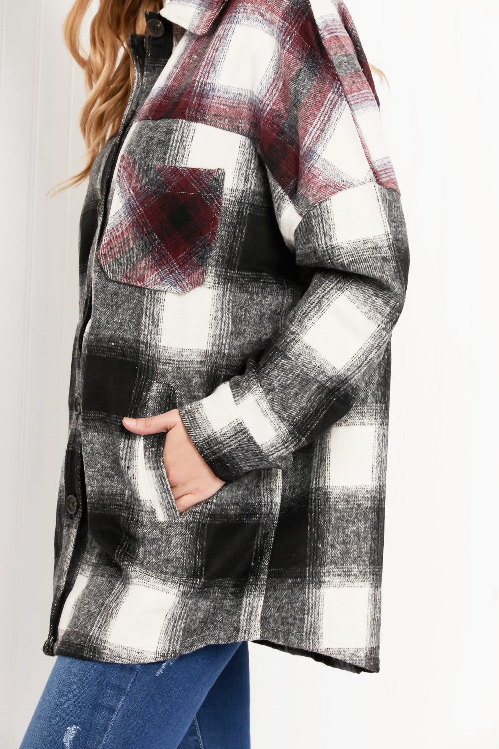 Colors of Autumn Plaid Shacket in Black/Burgundy