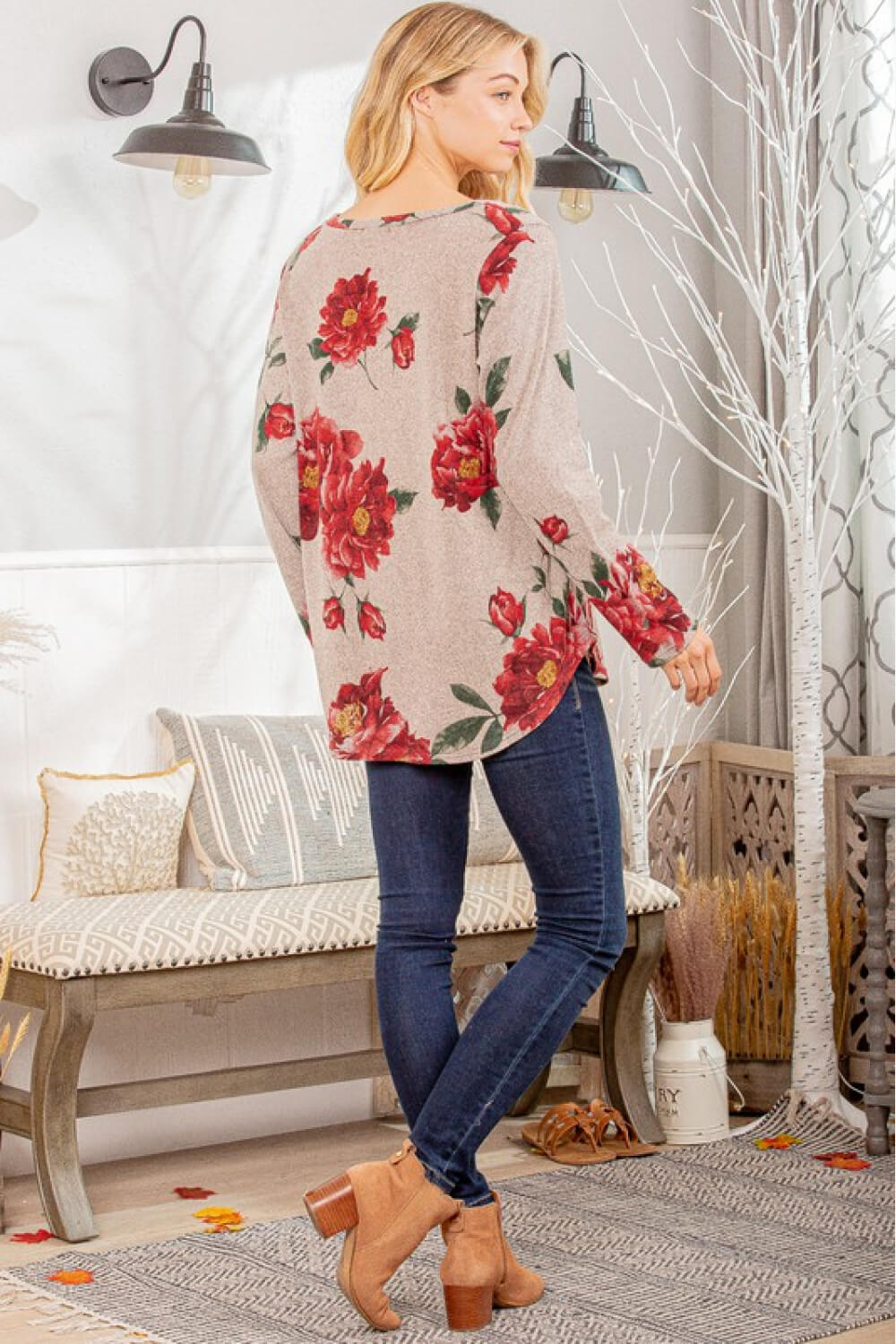 Floral V-Neck Tunic Top