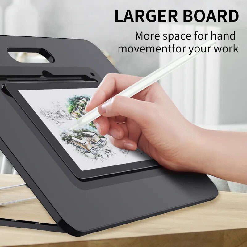 Adjustable iPad Sketchboard Stand with Built-in Pencil Holder & Charging Port