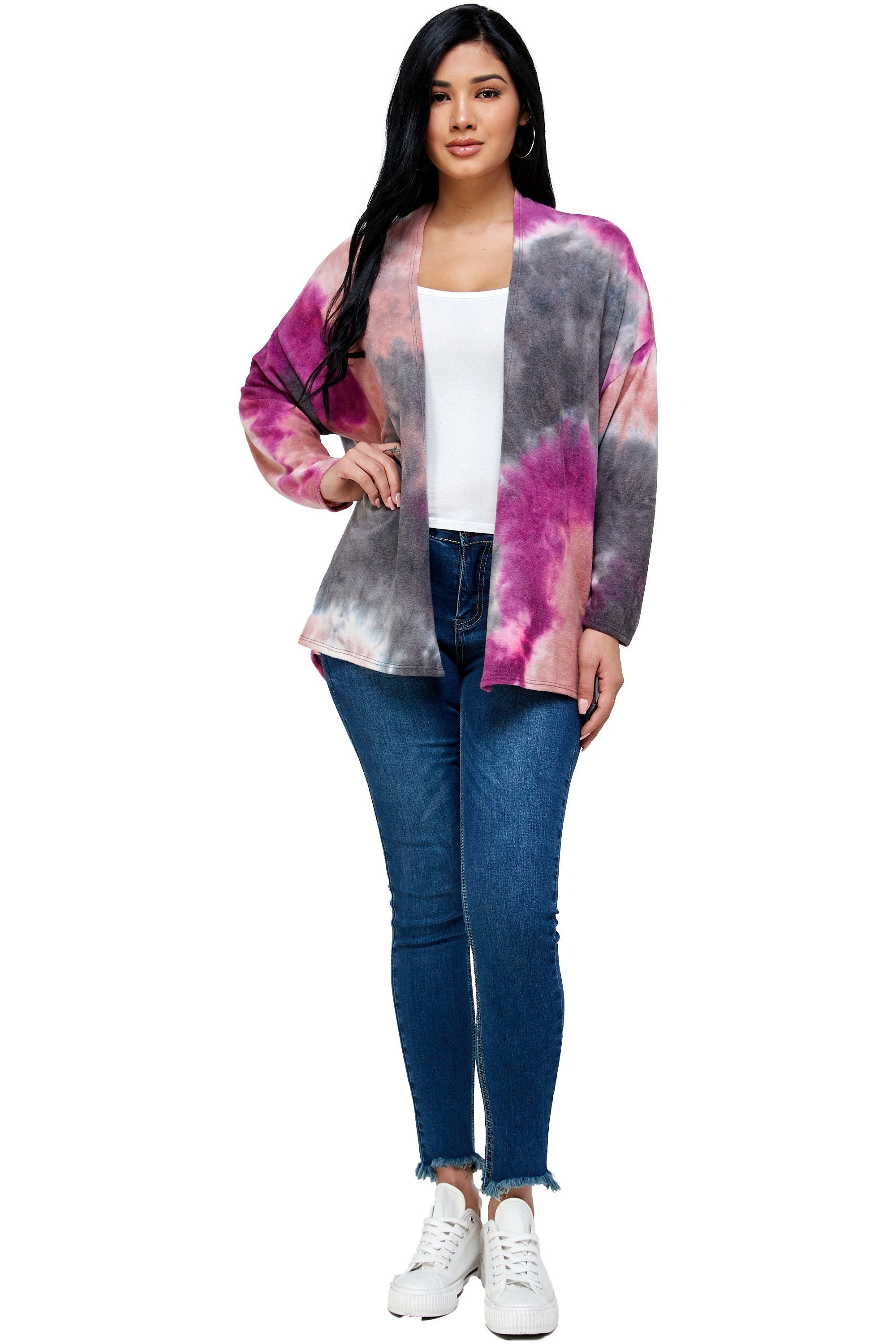 Brushed Knit Tie Dye Over Size Cardigan