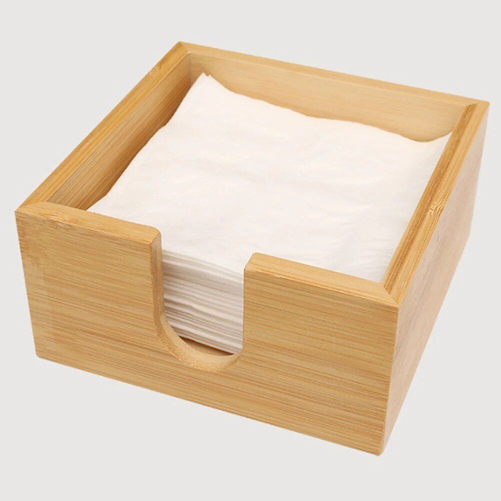 Bamboo Tissue Box - Multi-Function Square Napkin Holder for Home and Office