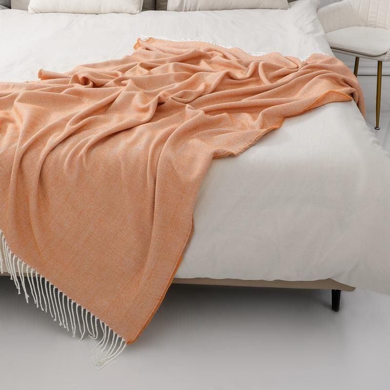 Boho-Chic Striped Knitted Blanket with Tassels for Sofa and Bed Decor