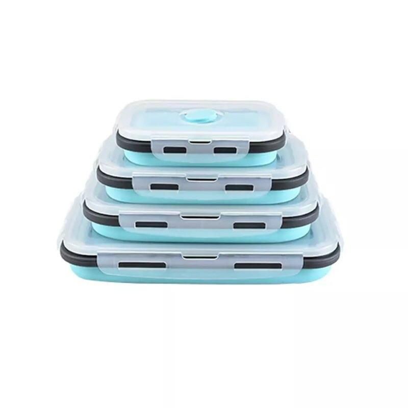 Eco-Friendly Silicone Collapsible Bento Box - 4 Piece Set, Microwavable & Freezer Safe