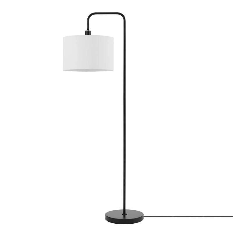 58" Matte Black Floor Lamp with White Linen Shade - Contemporary Nordic Design