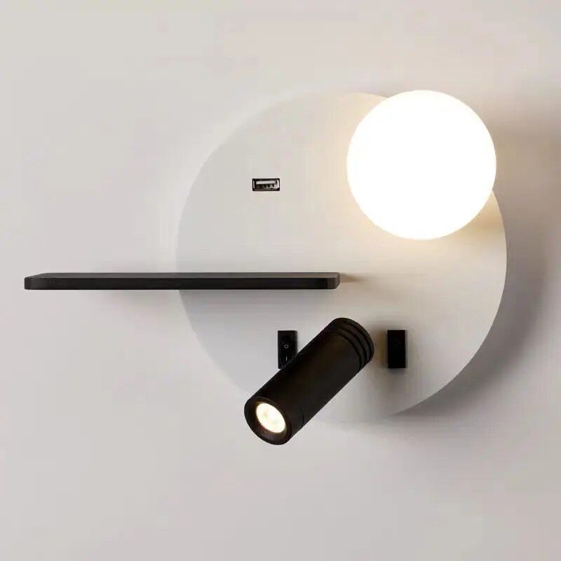 Contemporary Bedroom LED Reading Wall Light with USB Charging