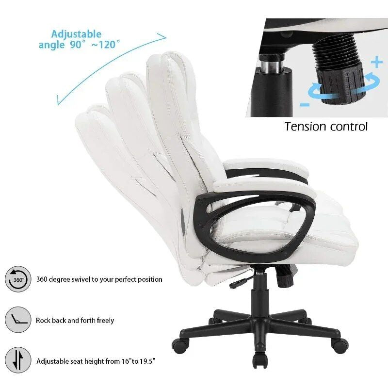 White High-Back Adjustable Executive Office Chair with Lumbar Support