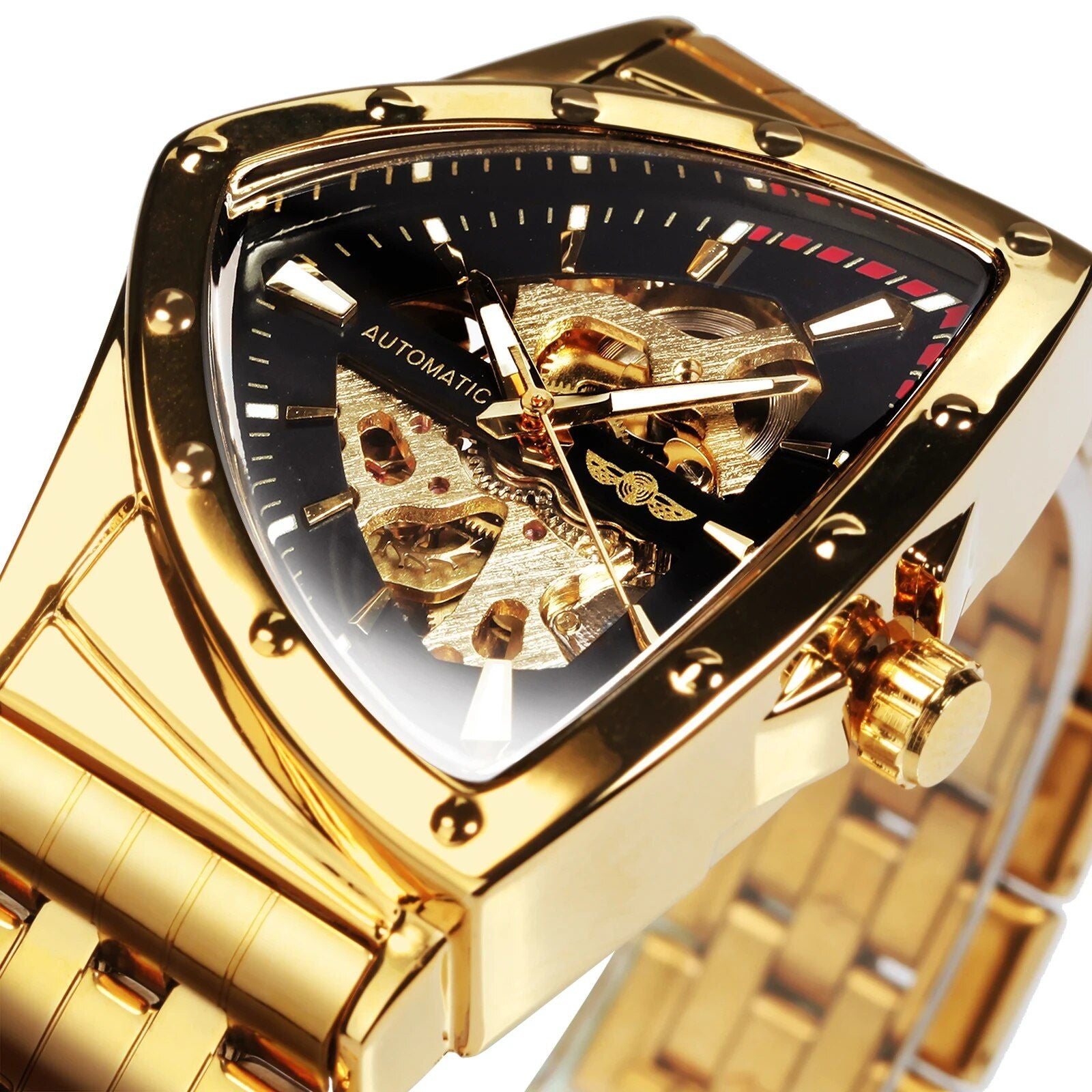 Luxury Triangle Skeleton Gold Black Automatic Mechanical Men's Watch