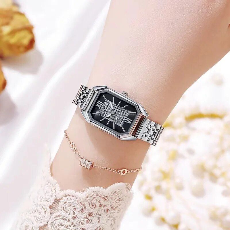 Elegant Stainless Steel Rectangle Quartz Watch for Women