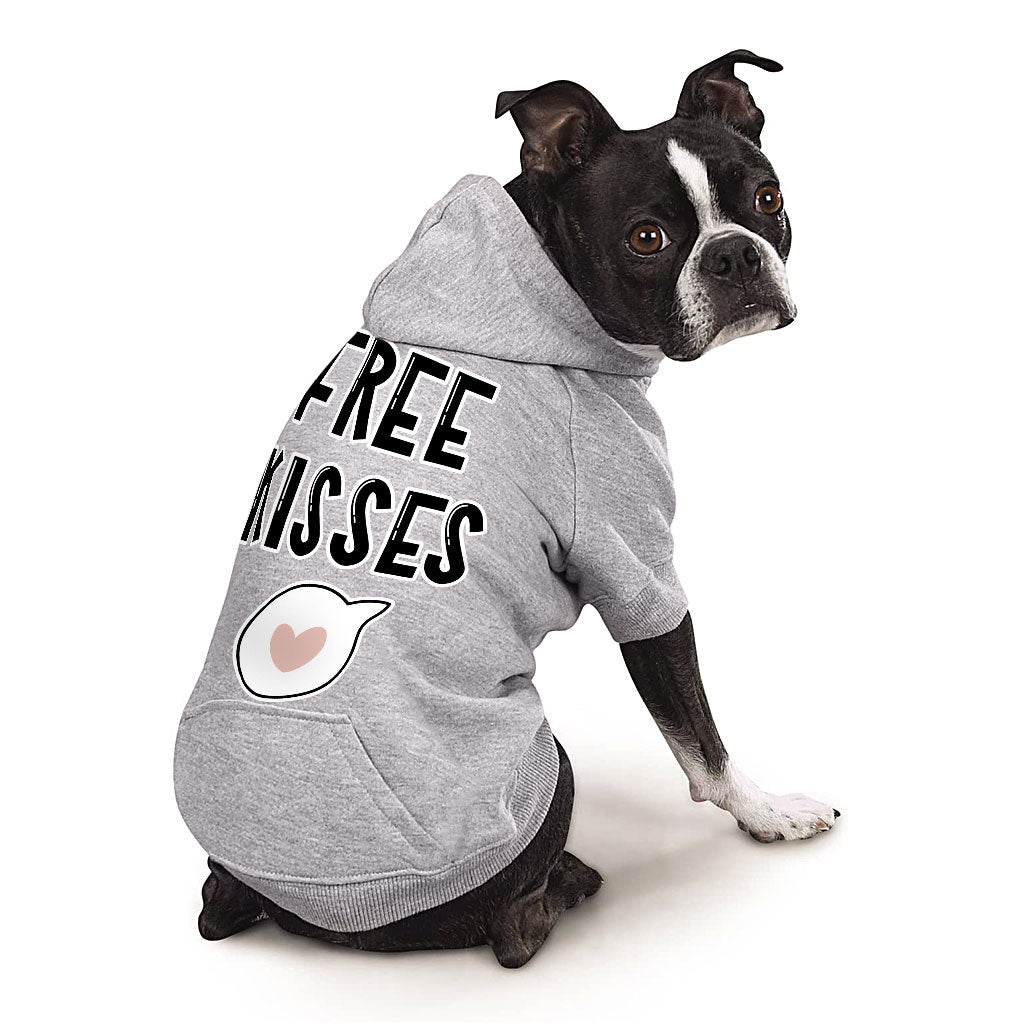 Free Kisses Dog Hoodie with Pocket - Word Print Dog Coat - Minimalist Dog Clothing