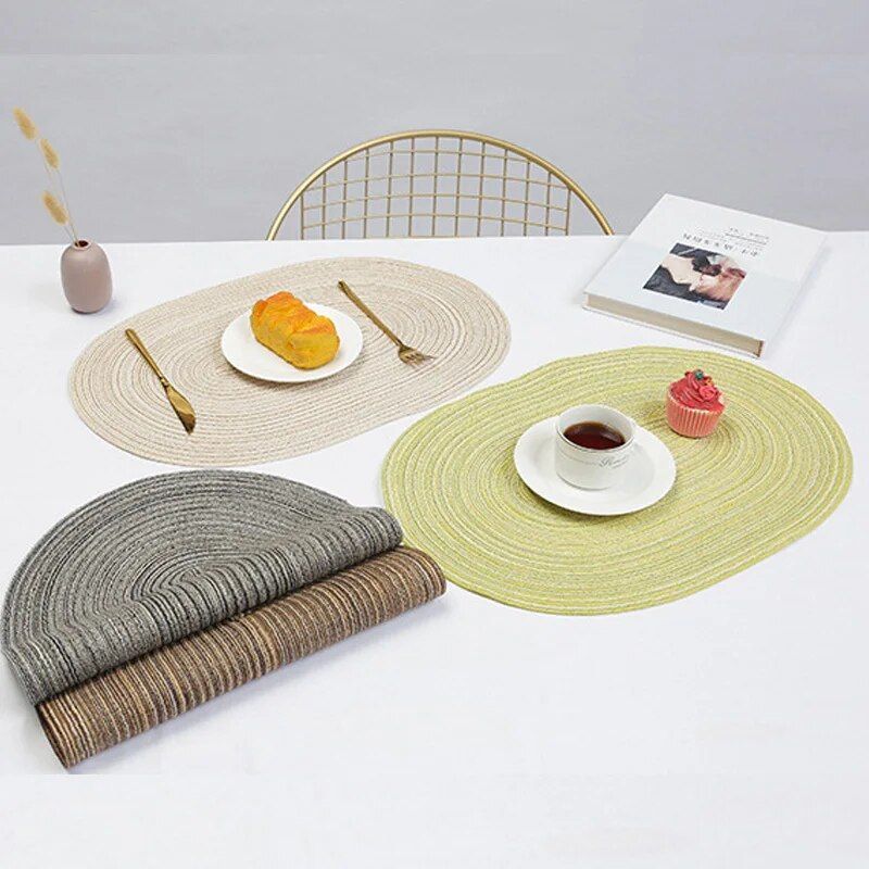 Hand-Woven Linen Oval Placemats - Modern Eco-Friendly Table Mats