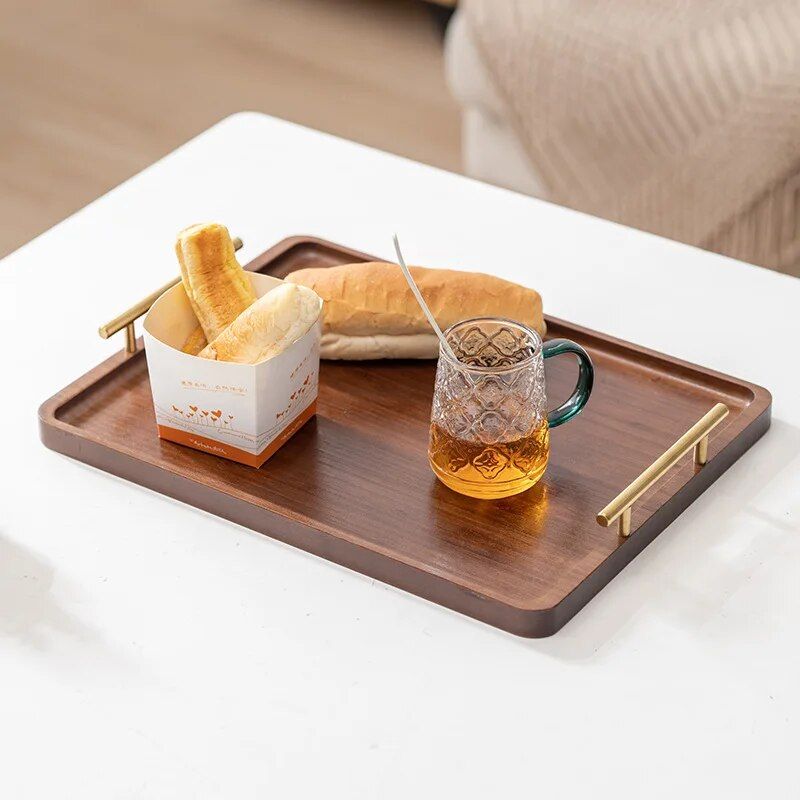 Elegant Wooden Serving Tray with Handles - Modern Rectangular Tableware for Home Decor