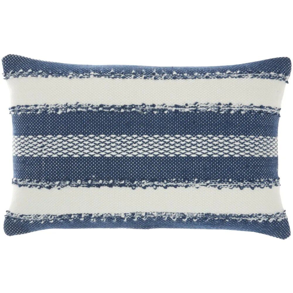 Navy Woven Stripes & Dots Decorative Throw Pillow for Home & Garden