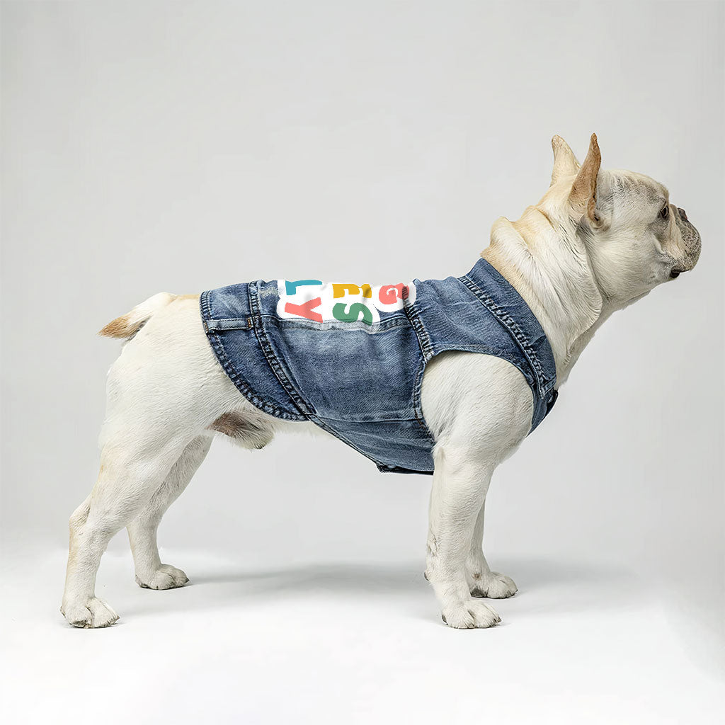 Dog Vibes Only Dog Denim Vest - Word Art Dog Denim Jacket - Cute Dog Clothing