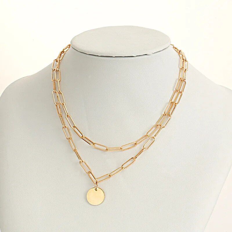 Elegant Metal Chain Round Pendant Necklace