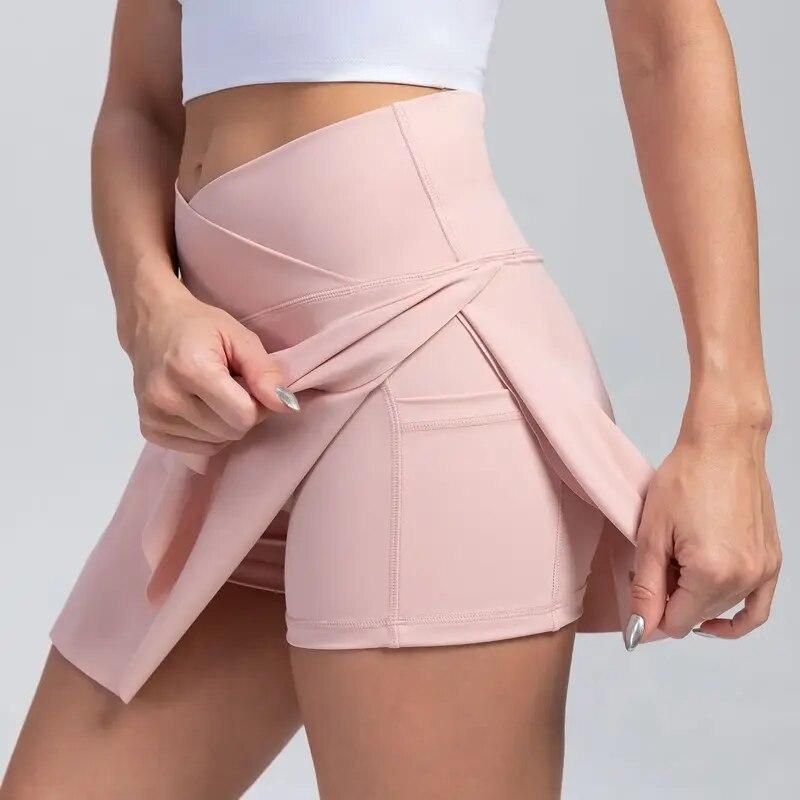 High-Waisted Pleated Athletic Skort with Pockets