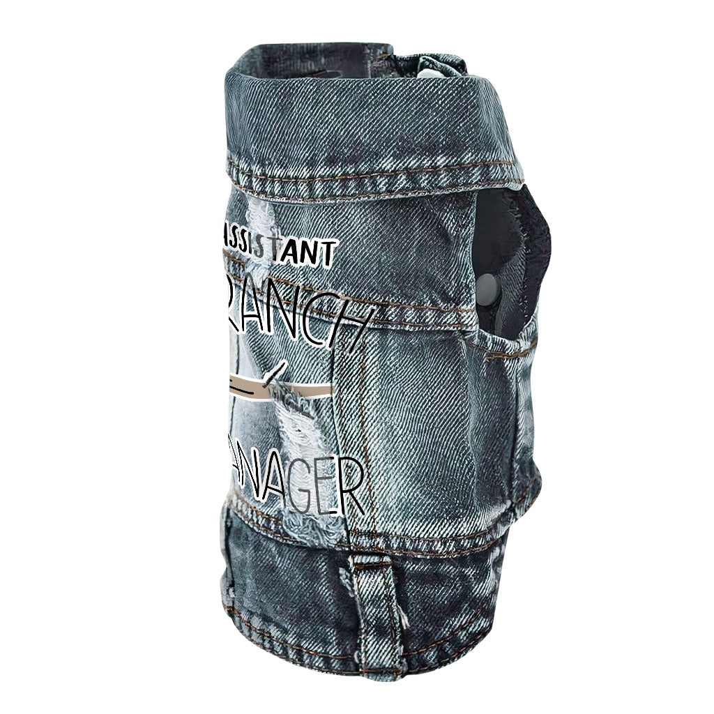 Assistant Branch Manager Dog Denim Vest - Minimalist Dog Denim Jacket - Print Dog Clothing