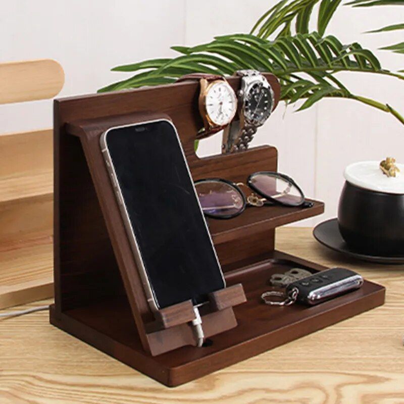 Elegant Multifunction Wooden Bedside Organizer