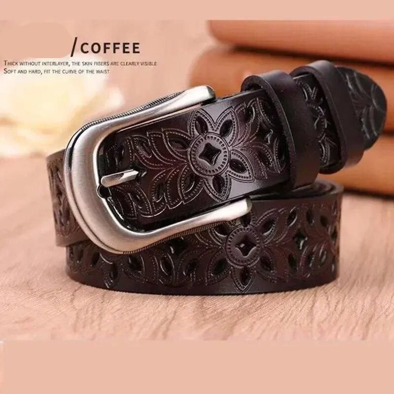 Trendy Hollow Pattern Women's Belt - Vintage Pin Buckle, Metal & PU, Ideal for Jeans