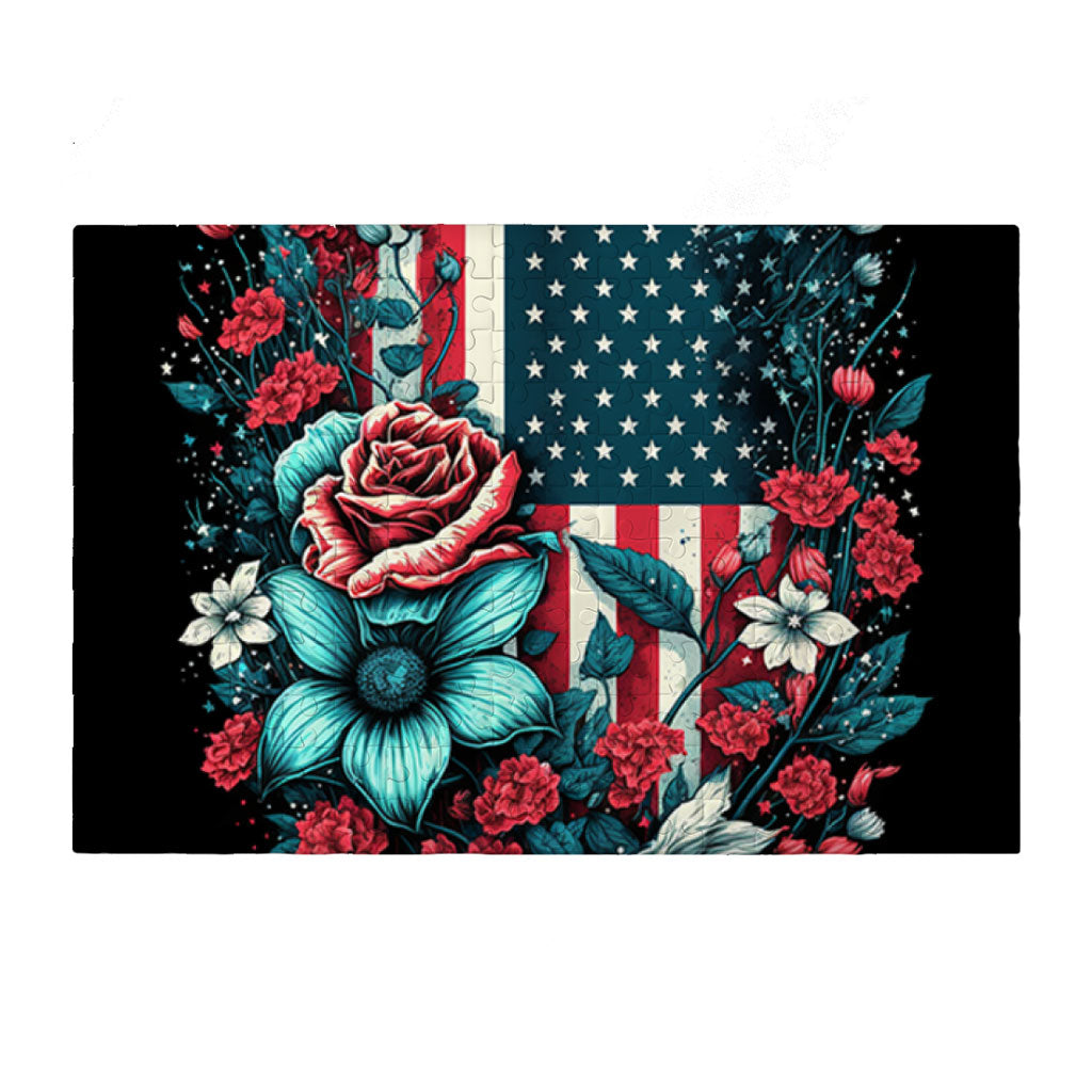 Cute Patriotic Puzzles - Floral Jigsaw Puzzle - USA Flag Puzzles