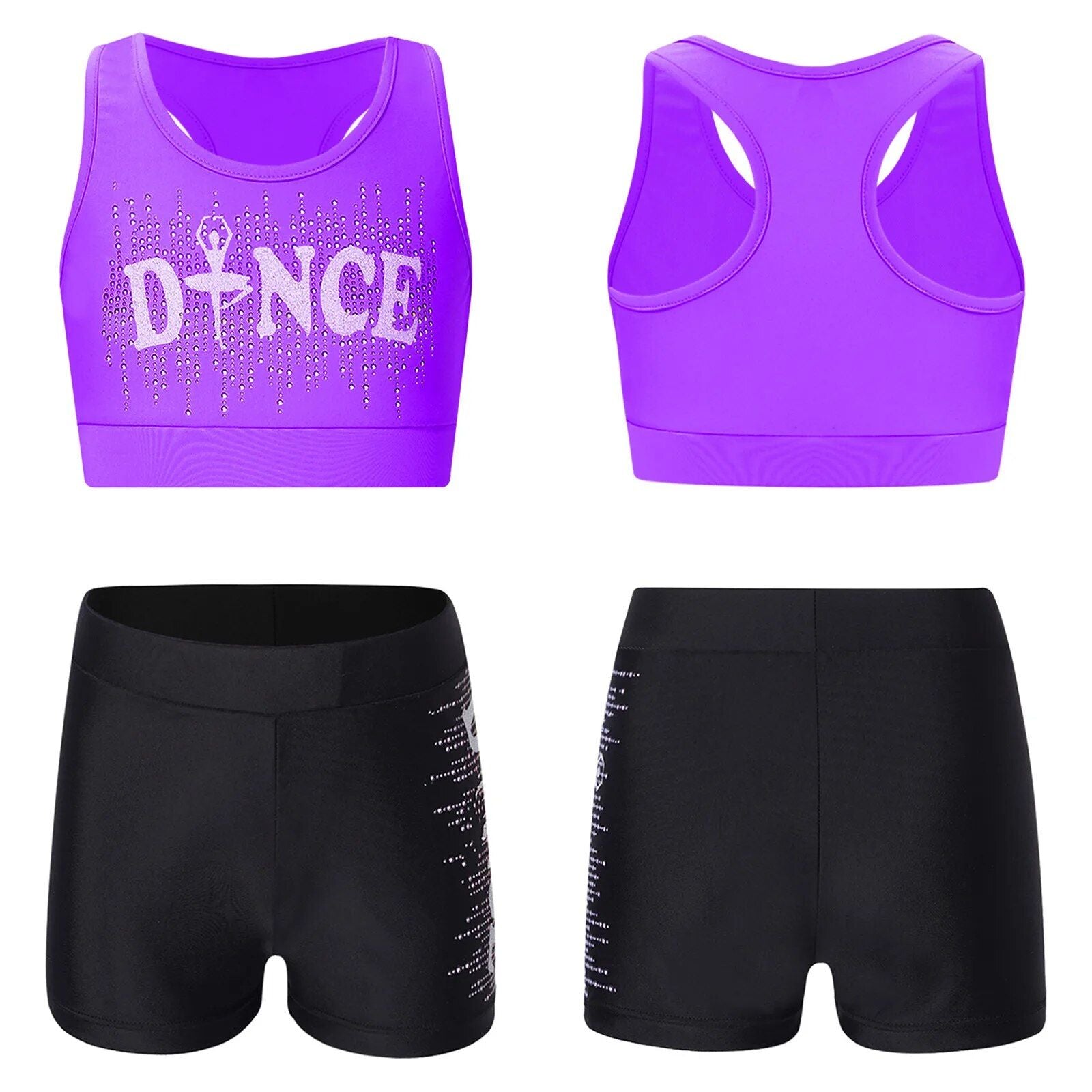 Girls' Sporty Dance & Gymnastics Outfit - Sleeveless Crop Top & Athletic Shorts Set