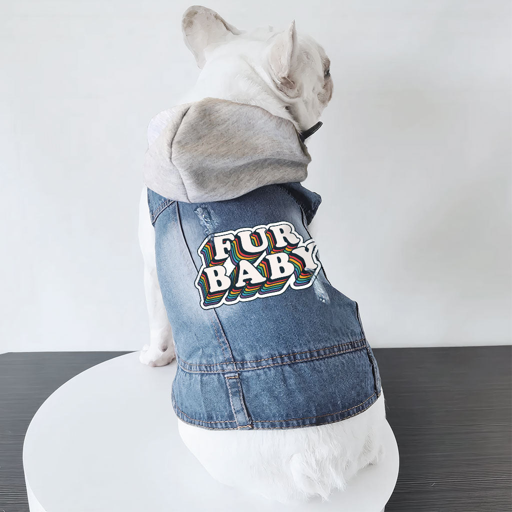 Fur Baby Dog Denim Jacket - Colorful Dog Denim Coat - Word Art Dog Clothing