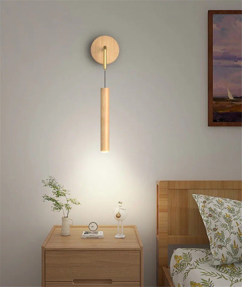 Modern Nordic Walnut Wooden Wall Lamp