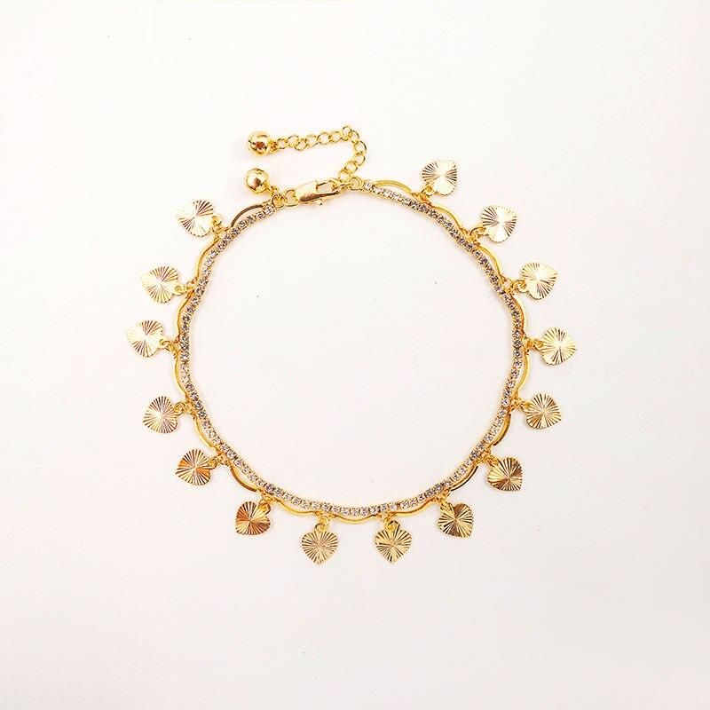 24K Gold-Plated Heart Anklet with Zircon