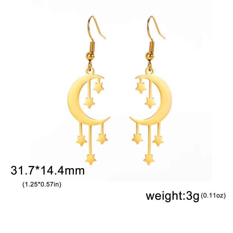 Starry Moonlight Stainless Steel Dangle Earrings for Women