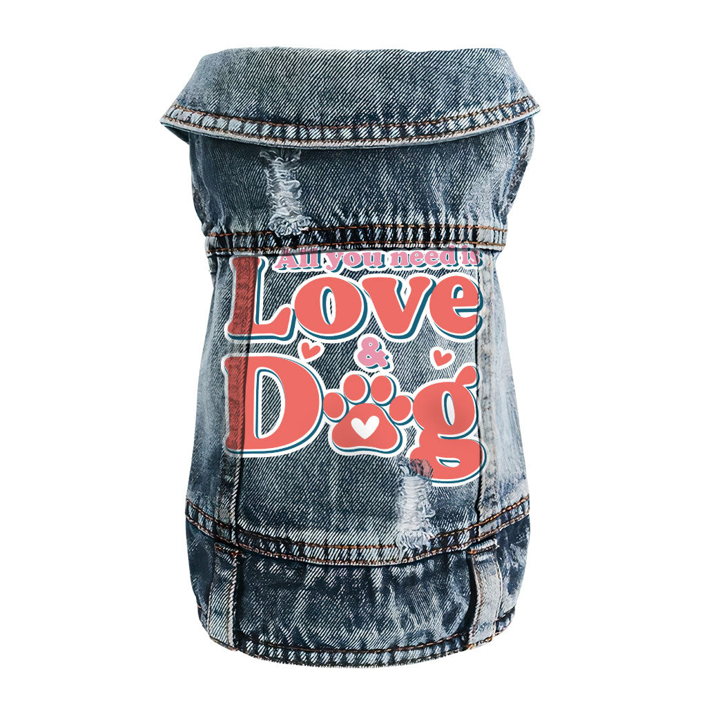 All You Need Is Love and Dog Dog Denim Vest - Quote Dog Denim Jacket - Themed Dog Clothing