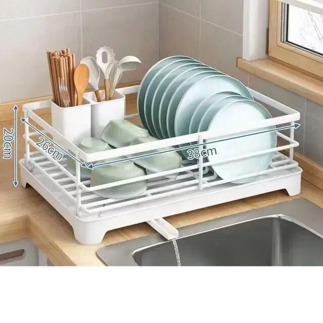 Multi-Functional Metal Dish Drying Rack with Drainboard and Utensil Holder