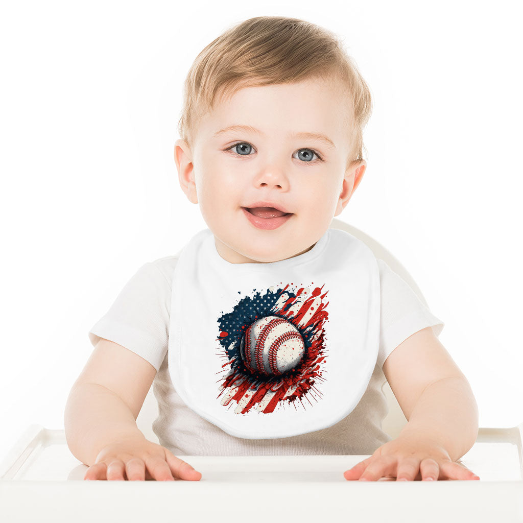 American Flag Baseball Baby Bibs - Patriotic Baby Feeding Bibs - Cool Design Bibs for Eating