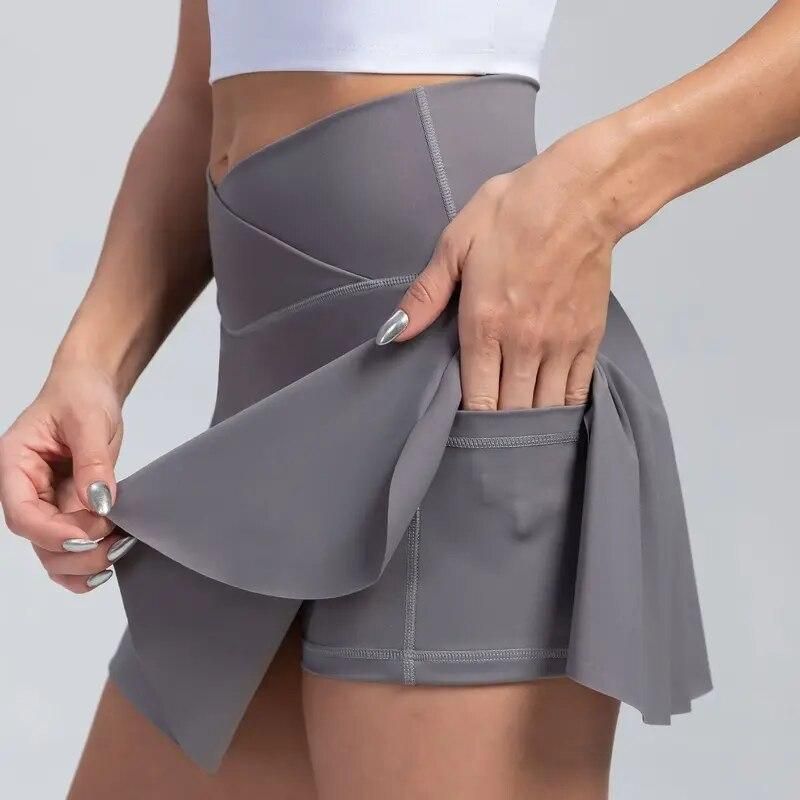 High-Waisted Pleated Athletic Skort with Pockets